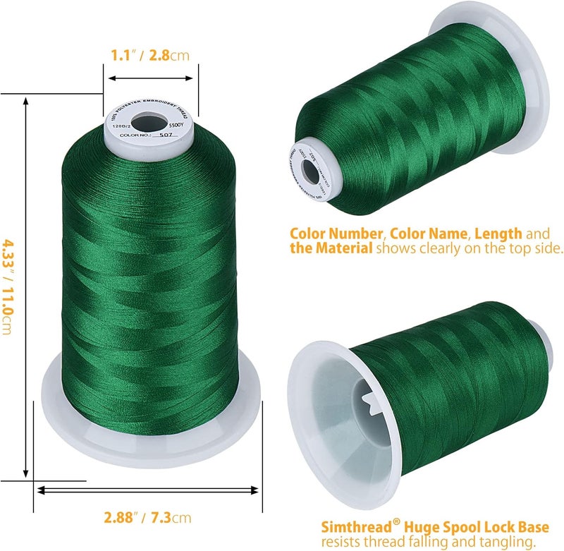 simthread Embroidery Thread 5500 Yards Green 507, 2 Huge Spools 40wt Polyester for Brother, Babylock, Janome, Singer, Pfaff, Husqvarna, Bernina Machine - Image 2